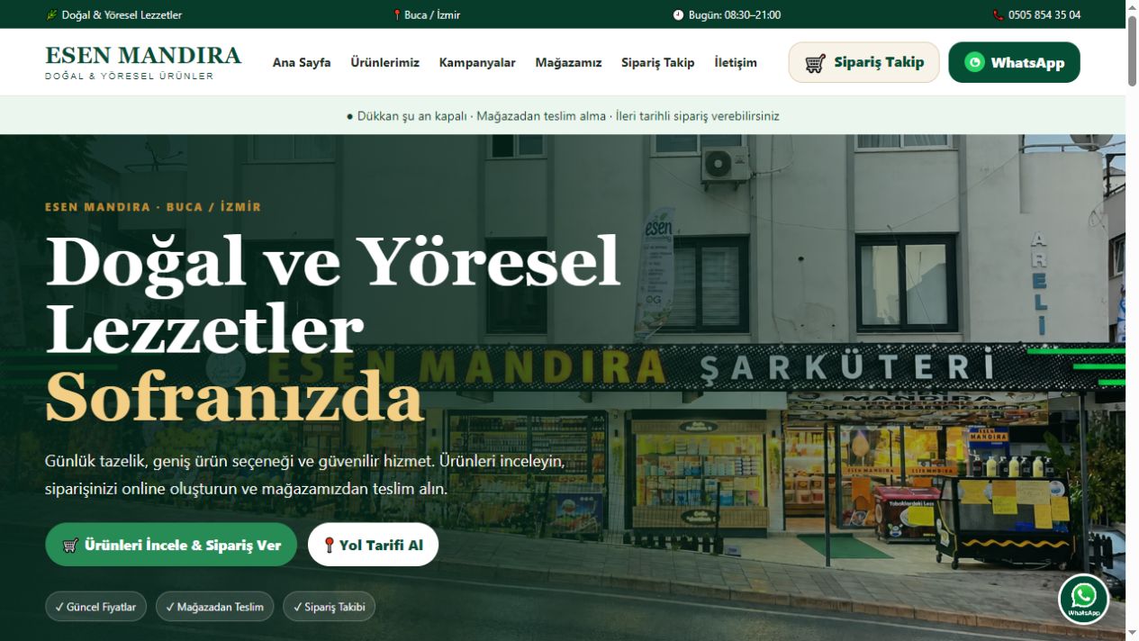 Esen Mandıra web sitesi ekran görüntüsü