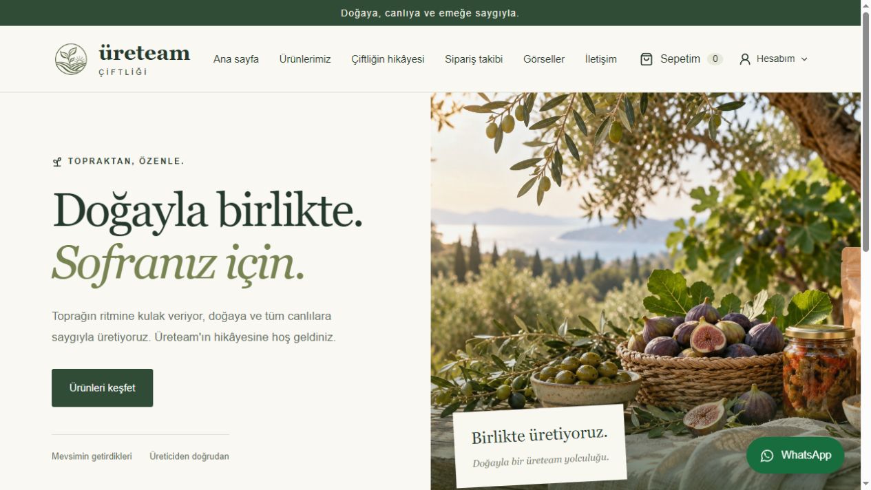 Üreteam Çiftliği web sitesi ekran görüntüsü